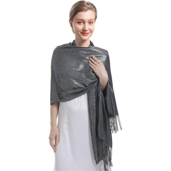 Sparkly Metallic Shawls Wraps, Silver Grey - Picture 4 of 6